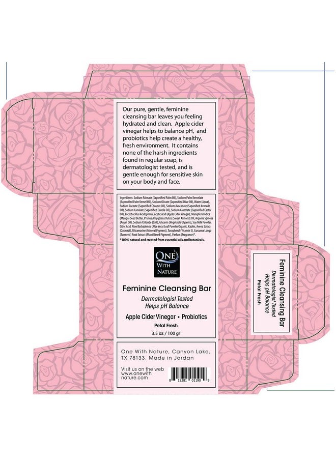 ONE WITH NATURE One With Nature Feminine Cleansing Bar, Petal Fresh, Probiotics, Apple Cider Vinegar, Omega Fatty Acids, Oatmeal, Pure, Gentle Cleansing Bar for Sensitive Skin, Face, Body, 3.5 Oz (Pack of 3)  - Image 4