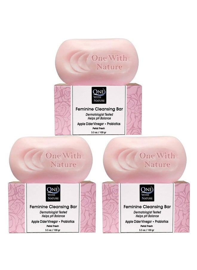 ONE WITH NATURE One With Nature Feminine Cleansing Bar, Petal Fresh, Probiotics, Apple Cider Vinegar, Omega Fatty Acids, Oatmeal, Pure, Gentle Cleansing Bar for Sensitive Skin, Face, Body, 3.5 Oz (Pack of 3)  - Image 1