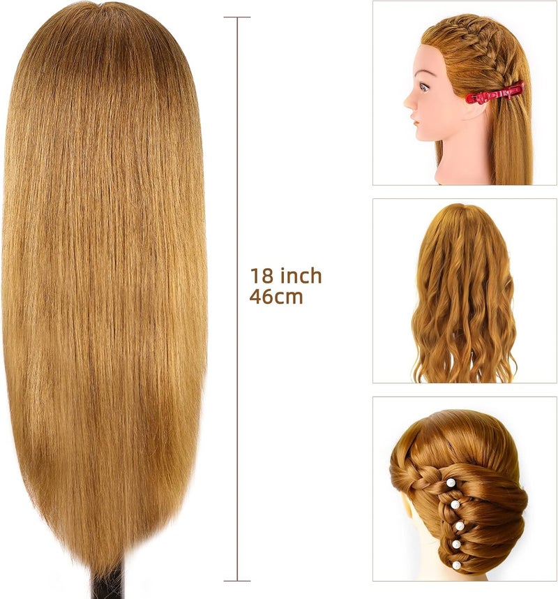 MYSWEETY Mannequin Head with 100% Human Hair, Doll Head for Hair Styling, Manikin Head Cosmetology Makeup Hairdressing Training Head with Clamp Holder and Tools(18" Brown, Makeup) - Image 4