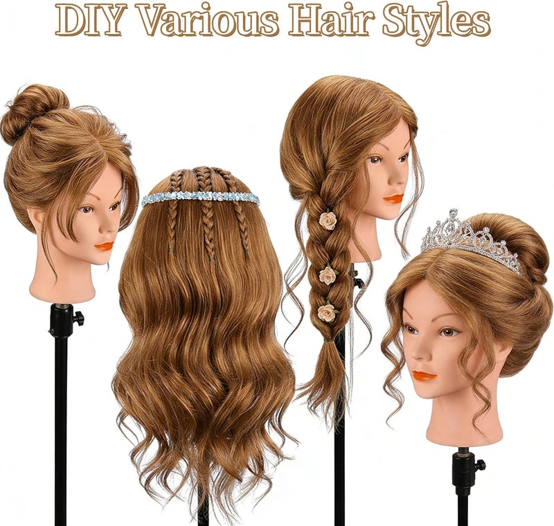 MYSWEETY Mannequin Head with 100% Human Hair, Doll Head for Hair Styling, Manikin Head Cosmetology Makeup Hairdressing Training Head with Clamp Holder and Tools(18" Brown, Makeup) - Image 3