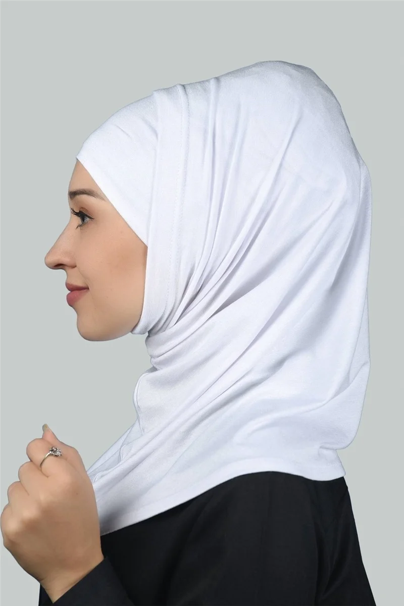 التوبة Double Set Practical Scarf, Ready-made Turban and Hijab Hijab Bonnet - White
