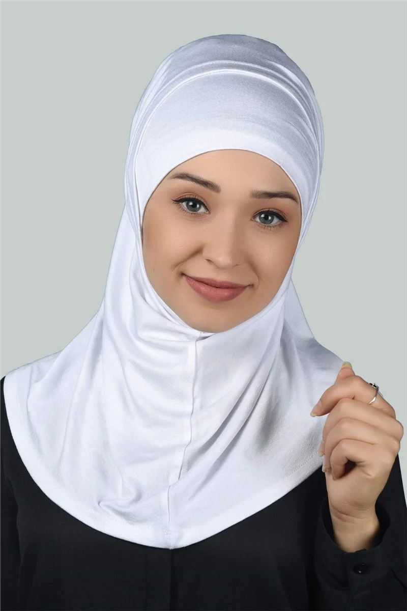 التوبة Double Set Practical Scarf, Ready-made Turban and Hijab Hijab Bonnet - White