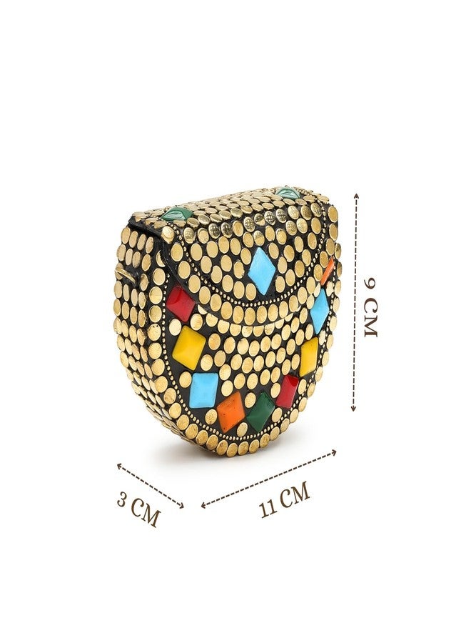 Anekaant Metal Mirage Silver Gold Diamond Enamel Embellished Clutch For Ladies | Party & Wedding Handbag - Image 5