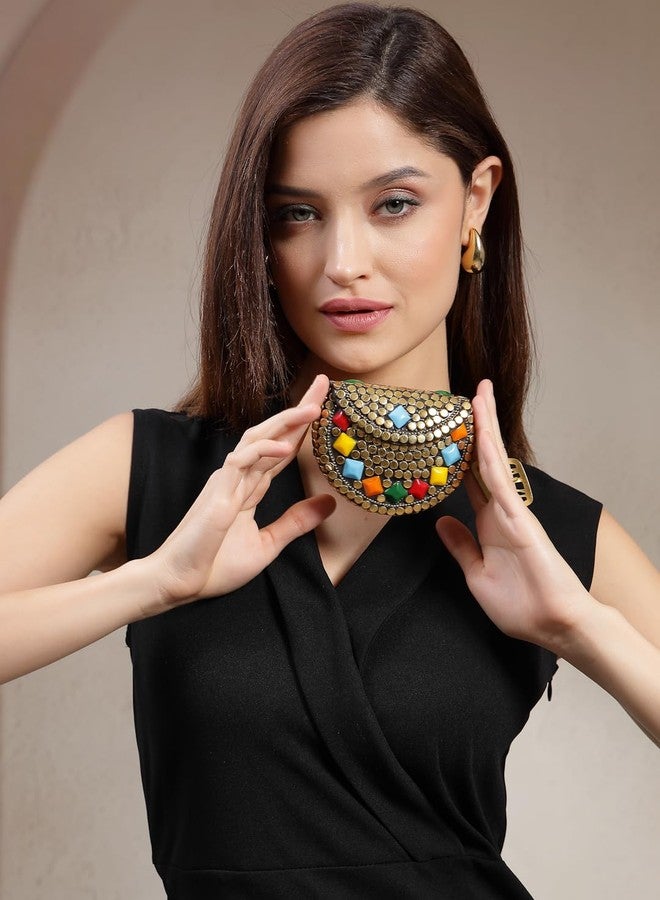 Anekaant Metal Mirage Silver Gold Diamond Enamel Embellished Clutch For Ladies | Party & Wedding Handbag - Image 2