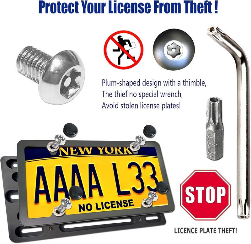 AOOTF Front License Plate Bracket- Universal Bumper Mounting Kit, Car Tag Holder Adapter & Black Aluminum Plate Cover, Anti-Theft Lock Screw Bolt Caps, For US Vehicle Trailer Truck - Image 2