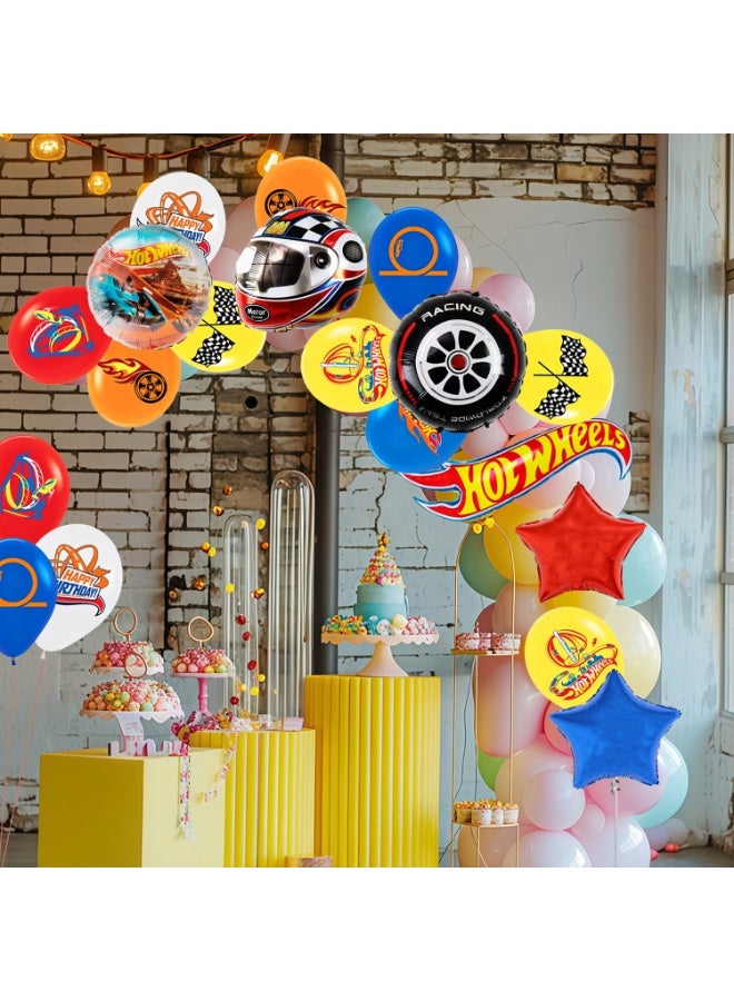 Hot Wheels 27pcs Hot Wheels Party Decorations Balloons, Hot Wheels Foil Balloons Including Car-Shaped Foil Balloons, Star Foil Balloons, Balloon Sticks & Printed Latex Balloons etc Hot Wheels Themed Party Balloon Set - Image 4