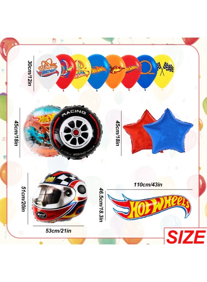 Hot Wheels 27pcs Hot Wheels Party Decorations Balloons, Hot Wheels Foil Balloons Including Car-Shaped Foil Balloons, Star Foil Balloons, Balloon Sticks & Printed Latex Balloons etc Hot Wheels Themed Party Balloon Set - Image 3
