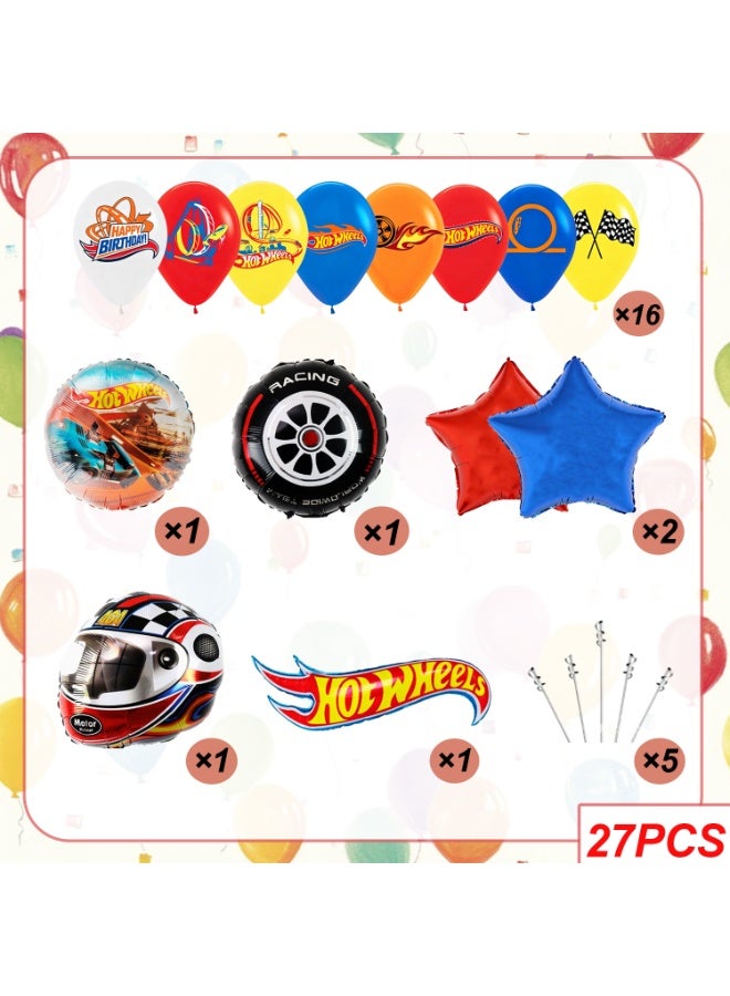 Hot Wheels 27pcs Hot Wheels Party Decorations Balloons, Hot Wheels Foil Balloons Including Car-Shaped Foil Balloons, Star Foil Balloons, Balloon Sticks & Printed Latex Balloons etc Hot Wheels Themed Party Balloon Set - Image 2