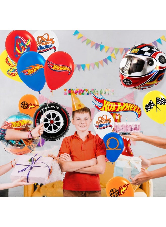 Hot Wheels 27pcs Hot Wheels Party Decorations Balloons, Hot Wheels Foil Balloons Including Car-Shaped Foil Balloons, Star Foil Balloons, Balloon Sticks & Printed Latex Balloons etc Hot Wheels Themed Party Balloon Set - Image 5