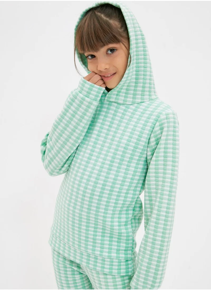 trendyol Kids Checked Knitted Hoodie