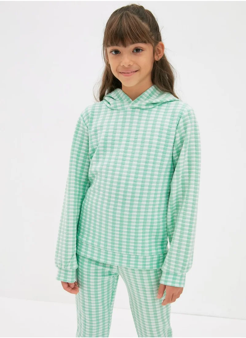 trendyol Kids Checked Knitted Hoodie