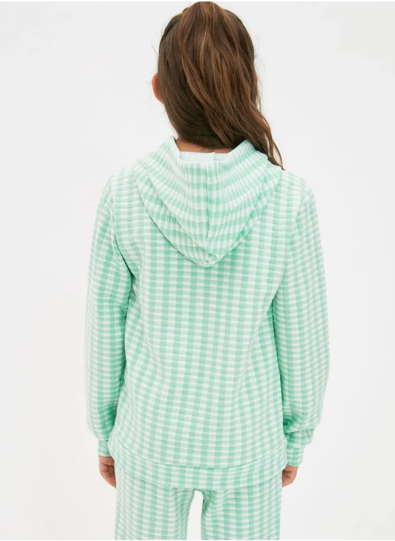 trendyol Kids Checked Knitted Hoodie