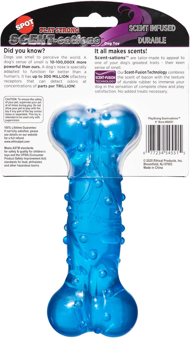 سبوت SPOT Play Strong Scent-sations Bone بنكهة البيكون، طول 6 بوصات | ألعاب للكلاب ذات العادات المضغية العدوانية | عظام للكلاب | ألعاب مضغ للكلاب العدوانية | لعبة تفاعلية للكلاب | ألعاب مضغ للكلاب ذات العادات المضغية العدوانية، لون أزرق - Image 4