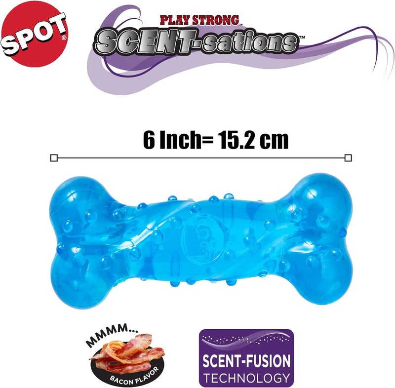 سبوت SPOT Play Strong Scent-sations Bone بنكهة البيكون، طول 6 بوصات | ألعاب للكلاب ذات العادات المضغية العدوانية | عظام للكلاب | ألعاب مضغ للكلاب العدوانية | لعبة تفاعلية للكلاب | ألعاب مضغ للكلاب ذات العادات المضغية العدوانية، لون أزرق - Image 2