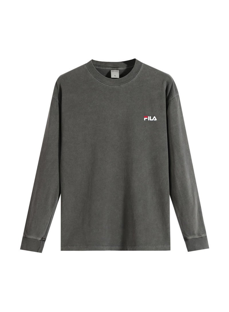 FILA Men's and women's loose cotton washed long sleeve T-shirts - Image 1