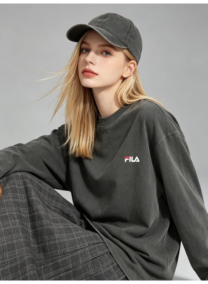 FILA Men's and women's loose cotton washed long sleeve T-shirts - Image 3