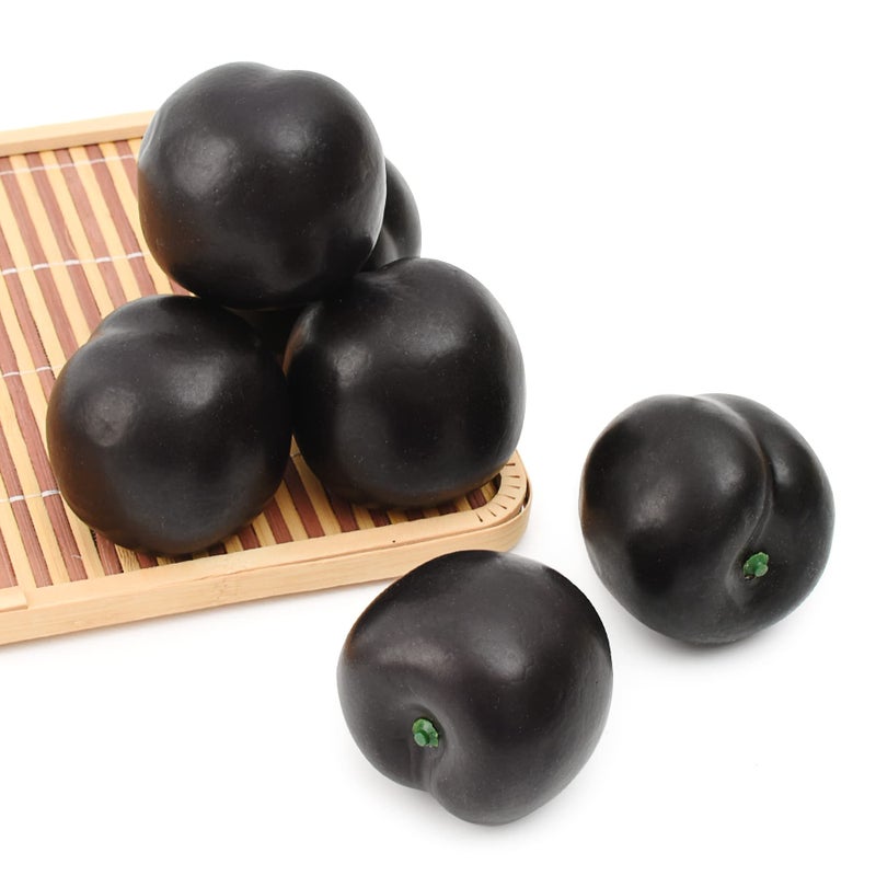 Luckforest Luckforest Artificial Brin Plum  6Pcs Lifelike Simulation Realistic Black Plum Fake Fruit for Home Kitchen Cabinet Decoration Food Photography Props Model  - Image 1