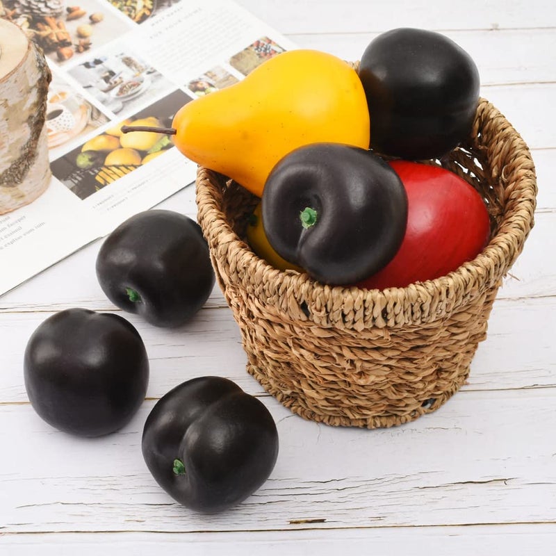 Luckforest Luckforest Artificial Brin Plum  6Pcs Lifelike Simulation Realistic Black Plum Fake Fruit for Home Kitchen Cabinet Decoration Food Photography Props Model  - Image 3