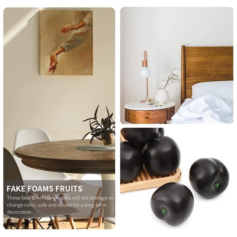 Luckforest Luckforest Artificial Brin Plum  6Pcs Lifelike Simulation Realistic Black Plum Fake Fruit for Home Kitchen Cabinet Decoration Food Photography Props Model  - Image 5