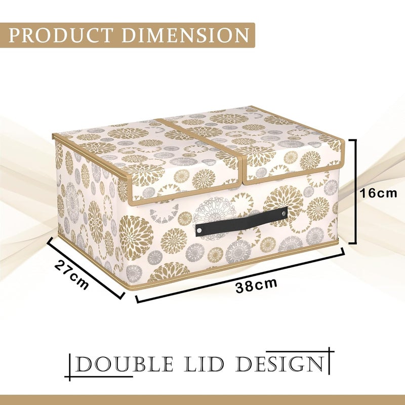 Kuber Industries Cloth Organizer for Wardrobe Small Foldable Storage Box with Double Lid Drawer Organiser Gola Print White - Image 3