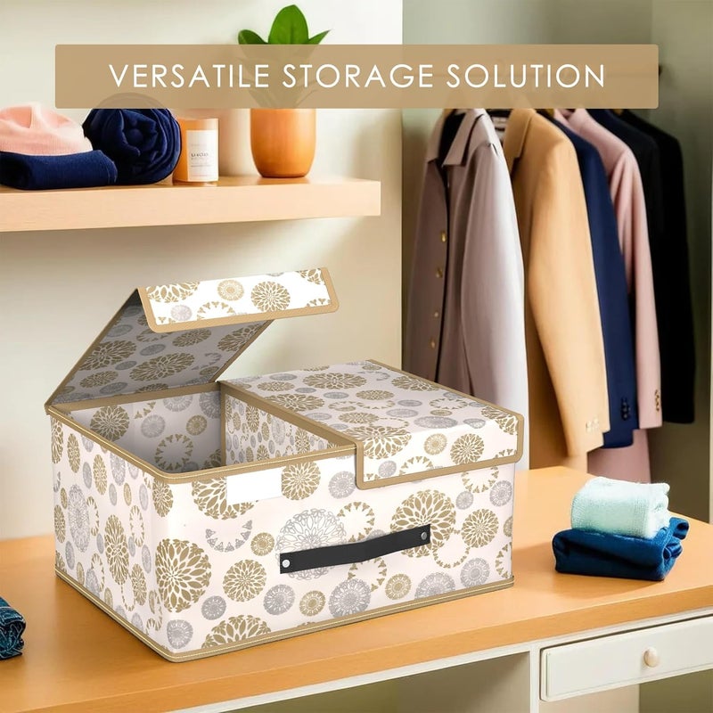 Kuber Industries Cloth Organizer for Wardrobe Small Foldable Storage Box with Double Lid Drawer Organiser Gola Print White - Image 5