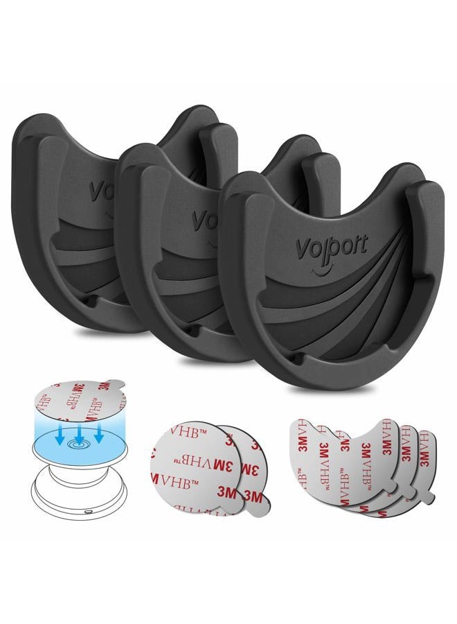 volport حاملات الهاتف من VOLPORT للسيارة مع قبضة قابلة للطي، عبوة 3 قطع، حاملات هاتف سوداء من السيليكون تلتصق على لوحة القيادة مع لاصق 3M بديل للجدار، لوحة القيادة، المرآة، المنزل، المكتب، المكتب، قاعدة المقبس - Image 1