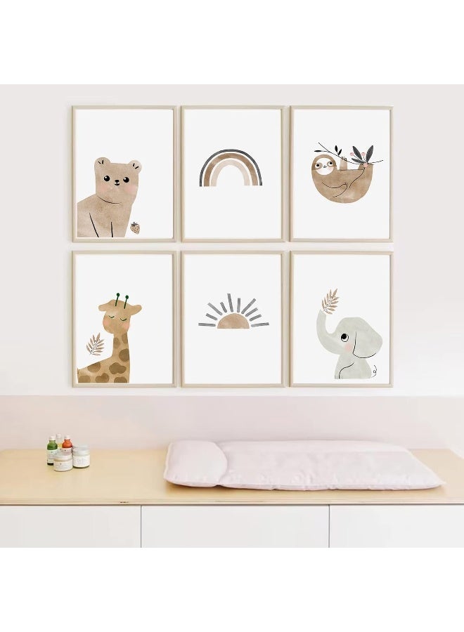 Baccone Nursery Wall Art Print Set of 6 Boho Nursery Wall Art Baby Canvas Wall Art Animal Rainbow Print Boho Rainbow Room Decor Neutral Baby Girl Boy Room Wall Decor 12x16 Inch UNFRAMED - Image 3