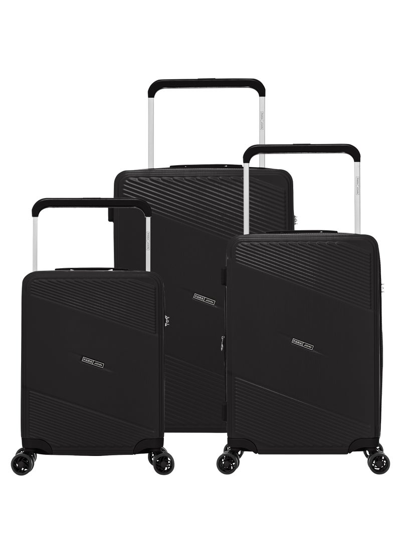 بارا جون السفر بكل سهولة مع طقم حقائب السفر الأنيق من 3 قطع المصنوع من البولي بروبلين بمقبض عريض وعجلات دوارة - اللون الأسود - Image 1