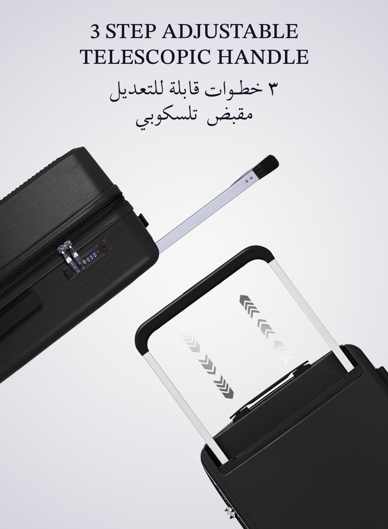 بارا جون السفر بكل سهولة مع طقم حقائب السفر الأنيق من 3 قطع المصنوع من البولي بروبلين بمقبض عريض وعجلات دوارة - اللون الأسود - Image 3