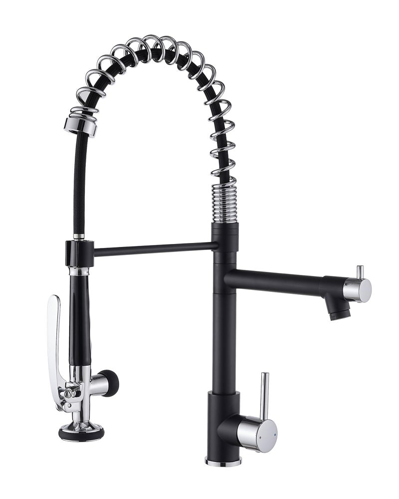Fapully Kitchen Sink Faucet Pull Down Kitchen Faucet Black and Chrome Kitchen Faucets with Sprayer Single Handle Single Hole Faucets for Kitchen Sinks