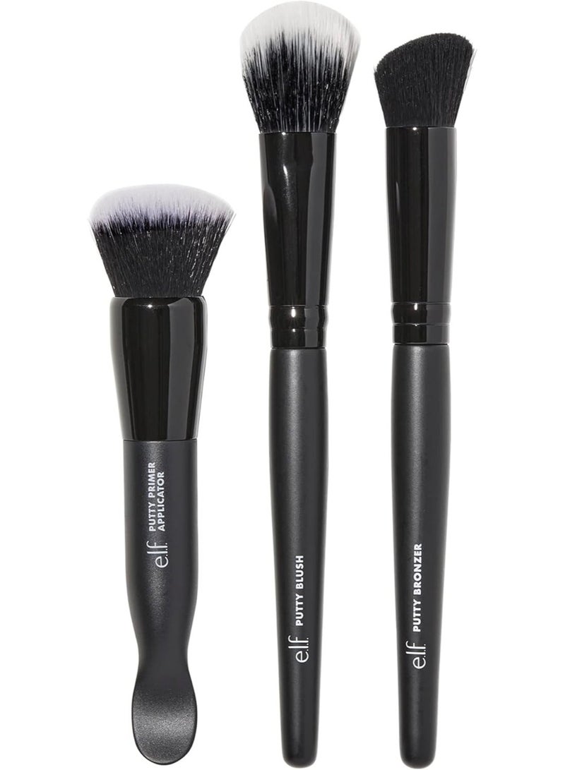 إلف مجموعة أدوات المعجون الثلاثية من إيلف، مجموعة من 3 فرش مكياج للوجه لمنتجات المعجون، تساعدك على مزج برايمر المعجون وأحمر الخدود والبرونزر بسهولة، نباتية وخالية من القسوة - Image 1