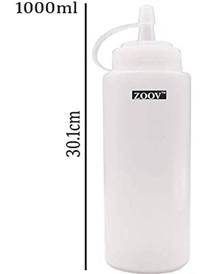 ZOOV Squeeze Sauce Condiment Bottles and Caps Dispensers for Ketchup Mustard Mayo Hot Sauces Olive Oil BPA Free BBQ 1000ml Pack of 4pcs - Image 3