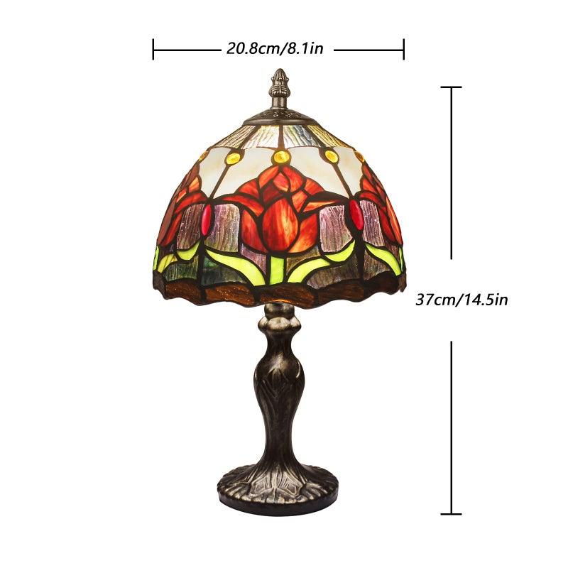 MIAOKE Tiffany Vintage Stained Glass Flower Table Art Deco Lamp for Bedroom and Living Room (Rose Red) - Image 2