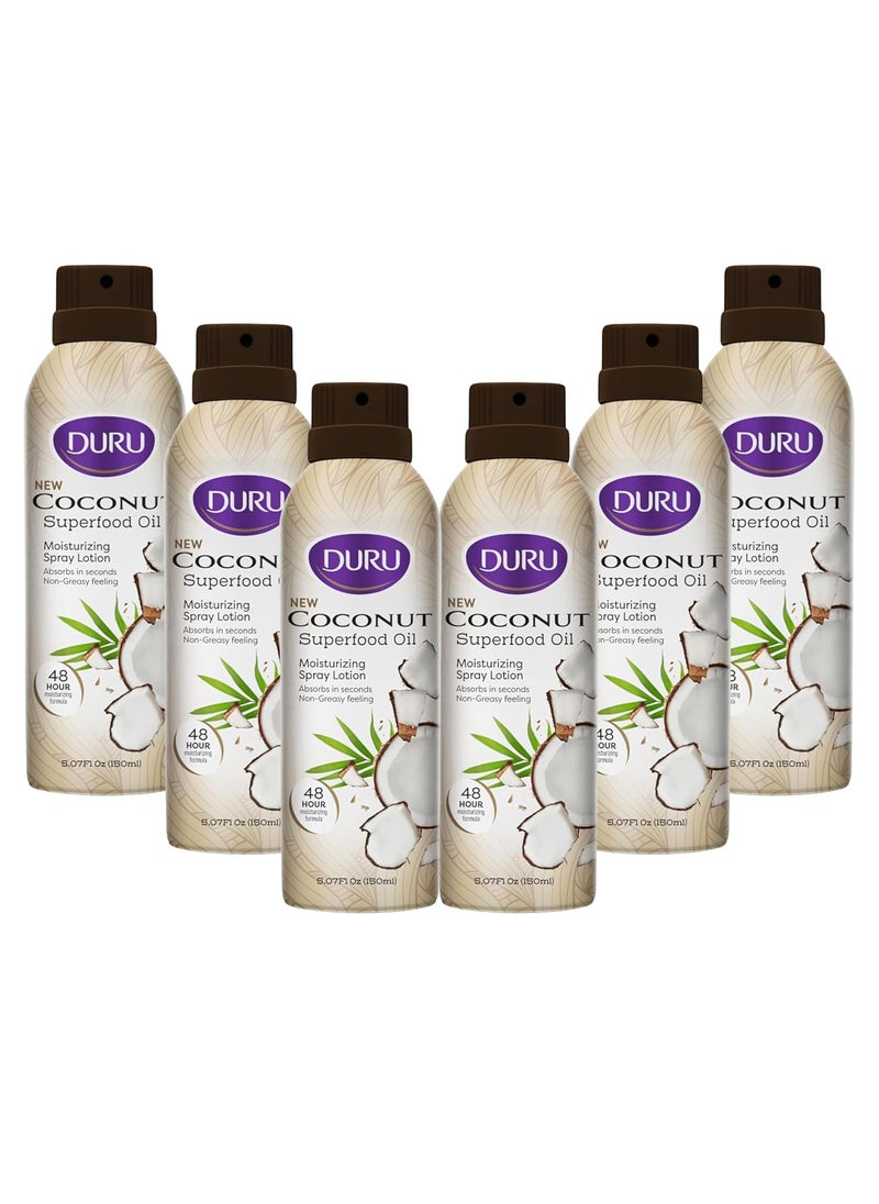 Duru Duru Coconut Oil Moisturizing Spray Body Lotion Pack of 6  Spray Moisturizer for Body Coconut Oil Lotion for Dry Skin Repair 48 Hour After Sun Moisturizer Coconut Oil Spray for Skin Body 