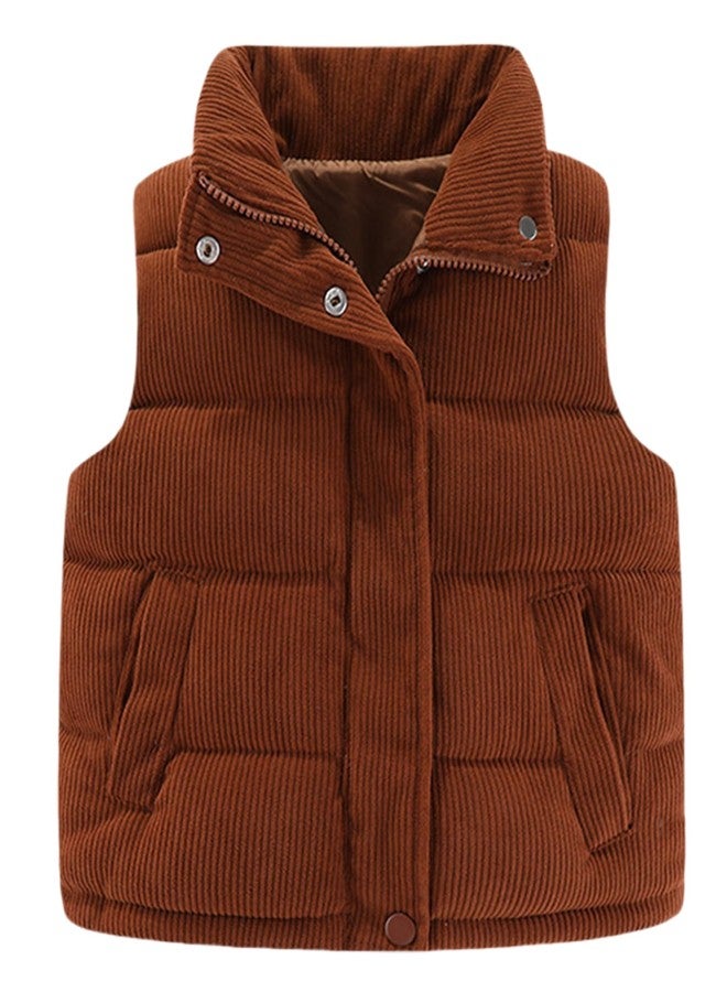 Happy Cherry Baby Girl Winter Vest Toddler Corduroy Jackets Stand Collar Warm Vest Kid Sleeveless Puffer Padded Snowsuit Outwear with Pockets - Image 1