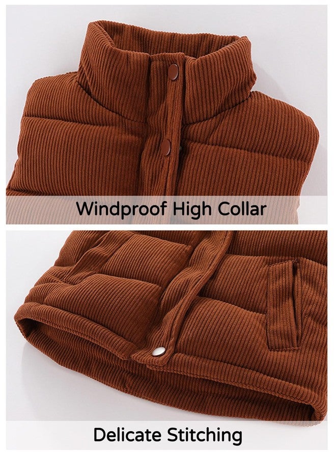 Happy Cherry Baby Girl Winter Vest Toddler Corduroy Jackets Stand Collar Warm Vest Kid Sleeveless Puffer Padded Snowsuit Outwear with Pockets - Image 3