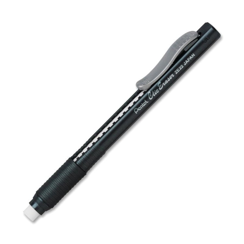 Pentel Clic Eraser, Retractable, Pocket Clip, Rubber Grip, Black Barrel (PENZE22A) - Image 3
