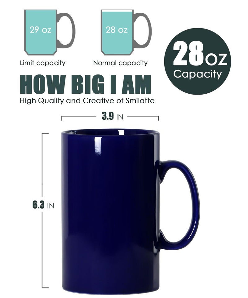 Smilatte 28 OZ Extra Large Ceramic Coffee Mug, M018 Classic Porcelain Boss Super Big Tea Cup with Handle for Office and Home, Blue - Image 2