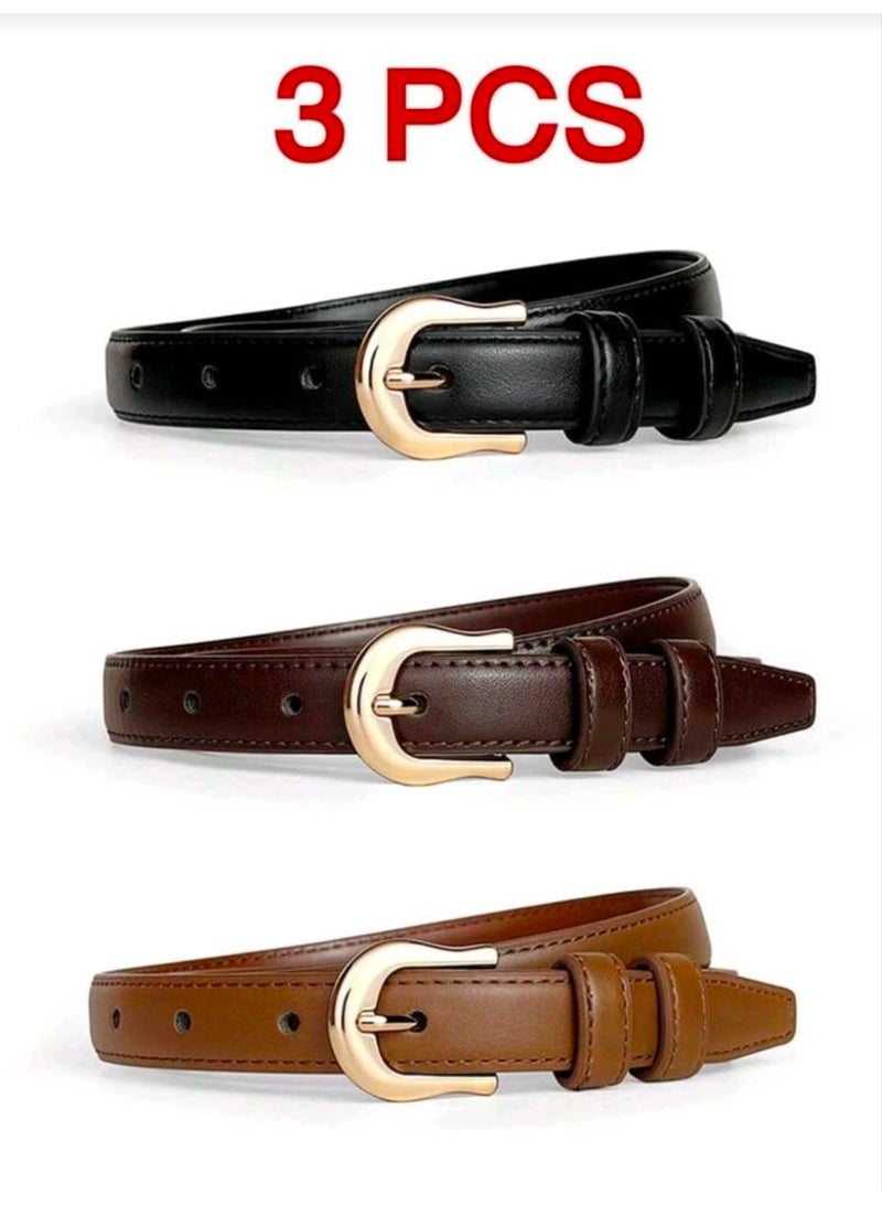 شي إن SHEIN-3pcs Simple & Versatile Waist Belt, Simple Buckle Casual Women Jeans - Image 1