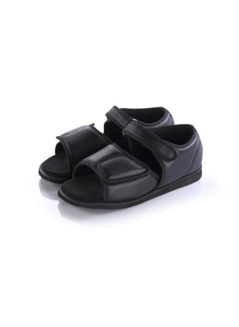 Medical sandal for diabetic feet, comfortable for diabetics, padded synthetic leather, adjustable adhesive strap, comfortable orthopedic insole for everyday use, black