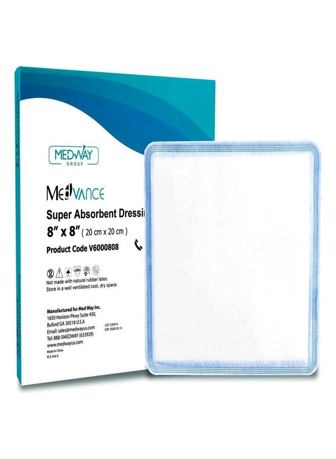 ضمادات ميدفانس فائقة الامتصاص، ضمادات للعناية بالجروح، لقرح الضغط والحروق من الدرجة الأولى والثانية، ضمادات فائقة الامتصاص للرطوبة، علبة من 5 ضمادات (8×8 بوصة) - Image 1