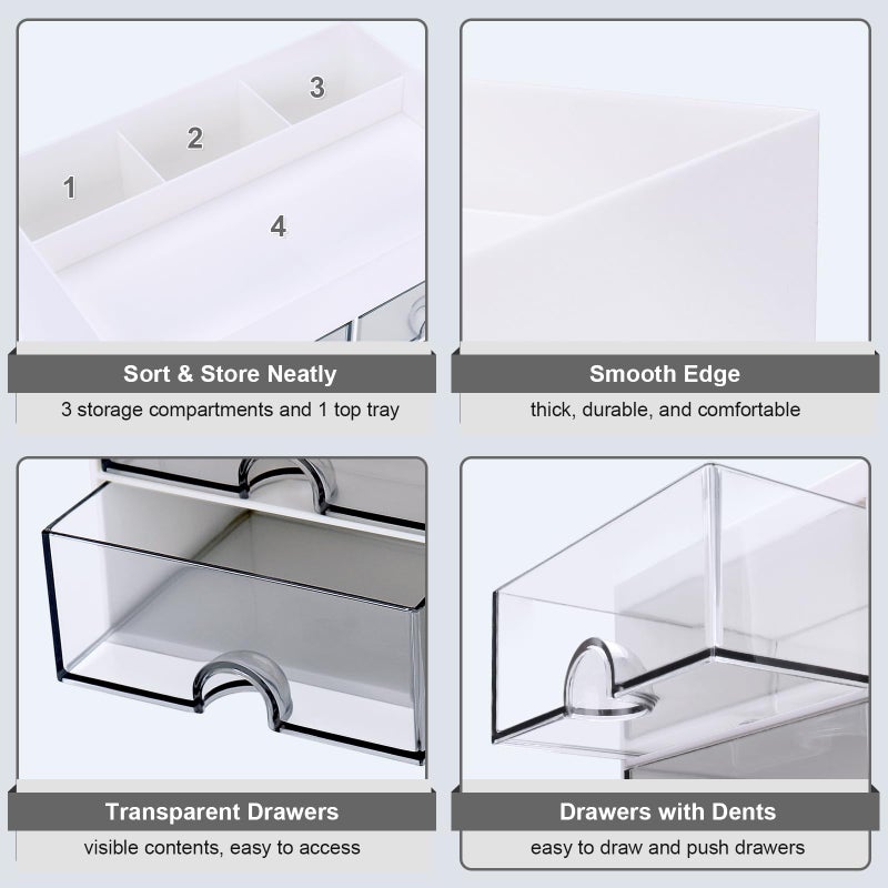 Meiikun Desk Organizer, Office Organizer with Drawer, Desk Accessories & Workspace Organizers, Pen Holder Office Supplies for Desk (4 Drawers+4 Compartments, White) - Image 5