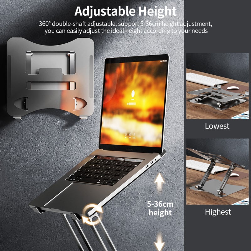 Adjustable Laptop Stand: 360° Double-Shaft Adjustable Carbon Steel Stand - 5-36cm Height Adjustment Portable Folding Stand for Home Office Desktop Organization - Image 5