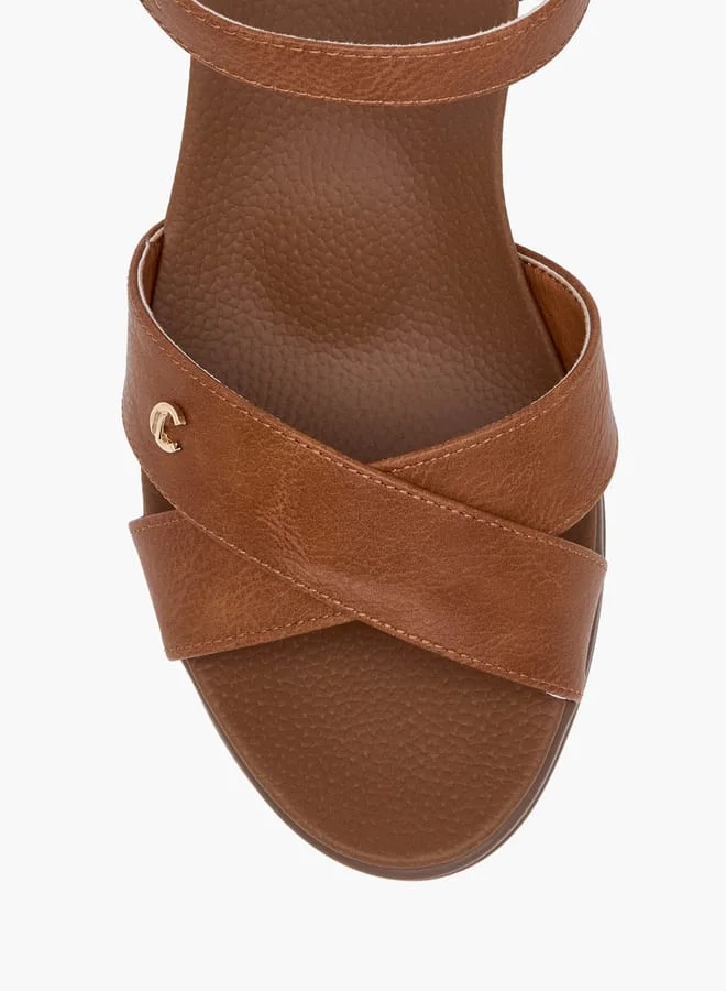 Le Confort Women Textured Strap Sandals with Block Heels and Buckle Closure