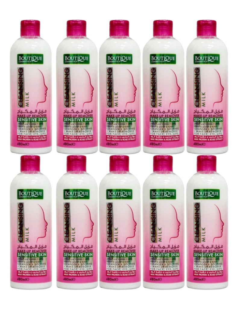 BOUTIQUE 10 Pieces Boutique Makeup Removal Extract With Milk And Rose Cleans Carefully And Gently Makeup Face Eyes And Lips Special For Sensitive Skin Economy Pack 480 Ml - Image 1