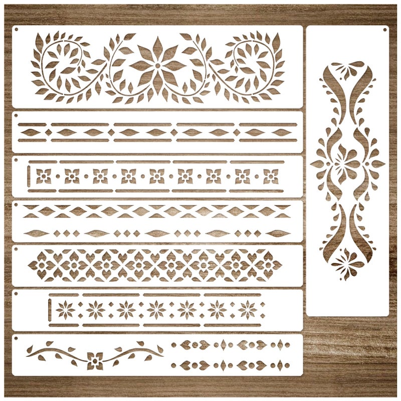 Yhliua Border Stencils for Painting on Wood, Furniture Stencil for Crafts Reusable Wood Burning Drawing Art Paint Stencils and Patterns for Wall Table Chair Cabinet Canvas Furniture - Image 1