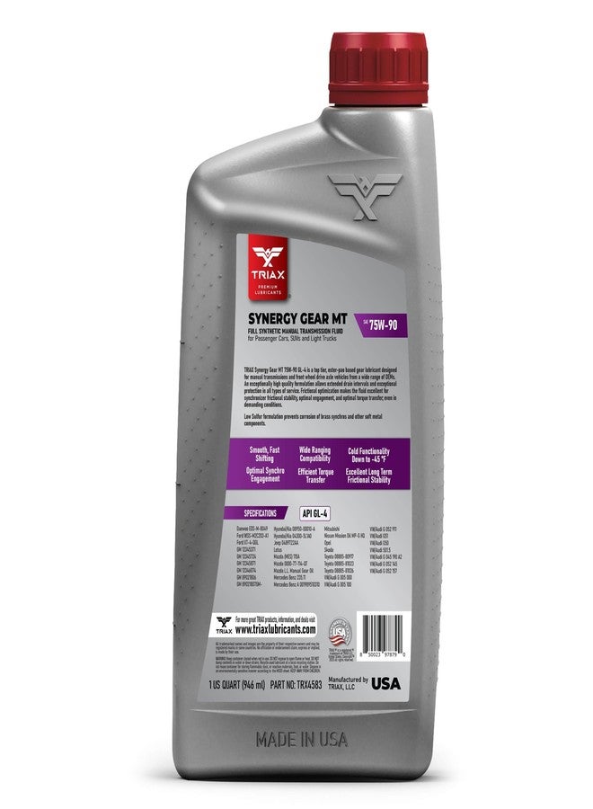TRIAX Synergy Gear MT 75W-90 GL-4 (MT-90); Full Synthetic Manual Trans Fluid; Smooth Shifting; No Sticking, Slipping, Vibration, or Shudder; Yellow Metal Safe (1 Quart) - Image 2