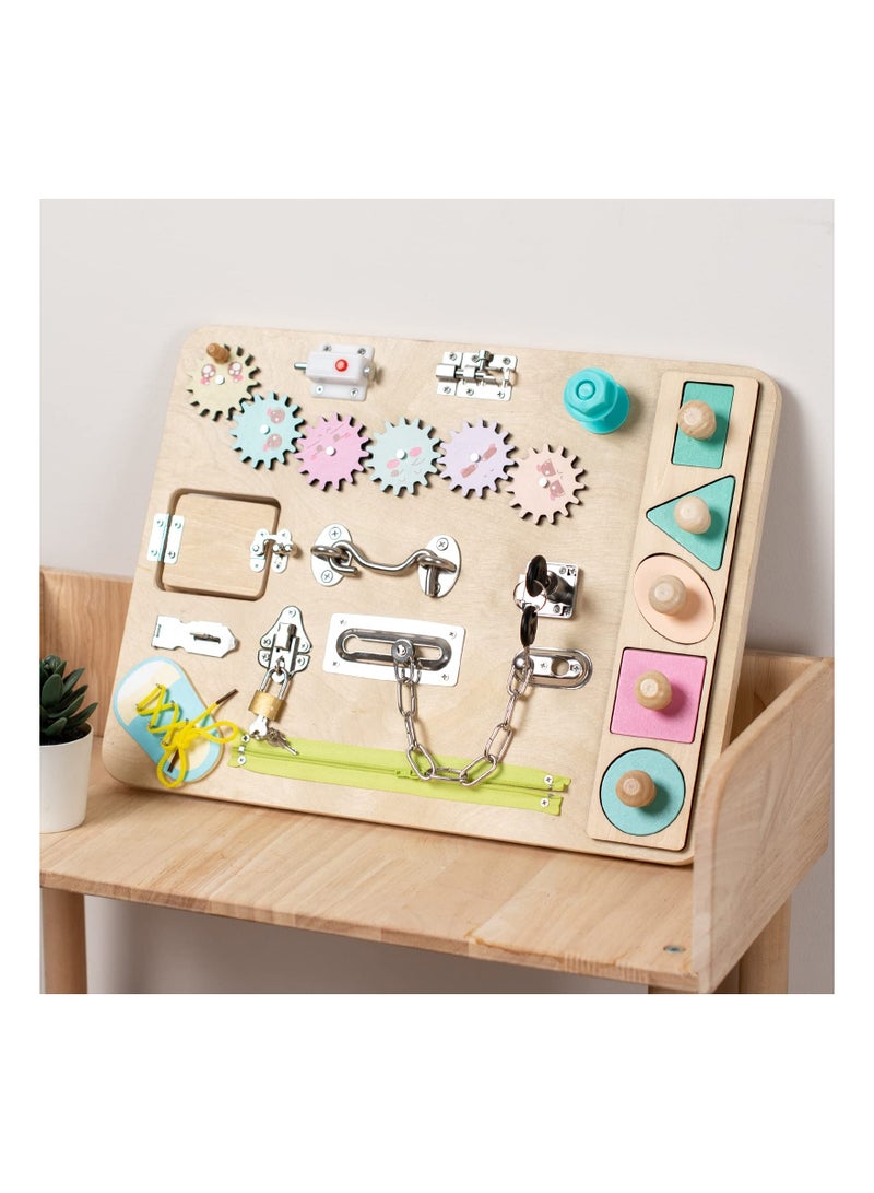 SYOSI Toddler Busy Board, Wooden Montessori Busy Board for Toddlers, Sensory Play Set, Educational Toys, Preschool Learning Activities for Age 3 Year Old, Sensory of Choice for Children with Autism  - Image 5