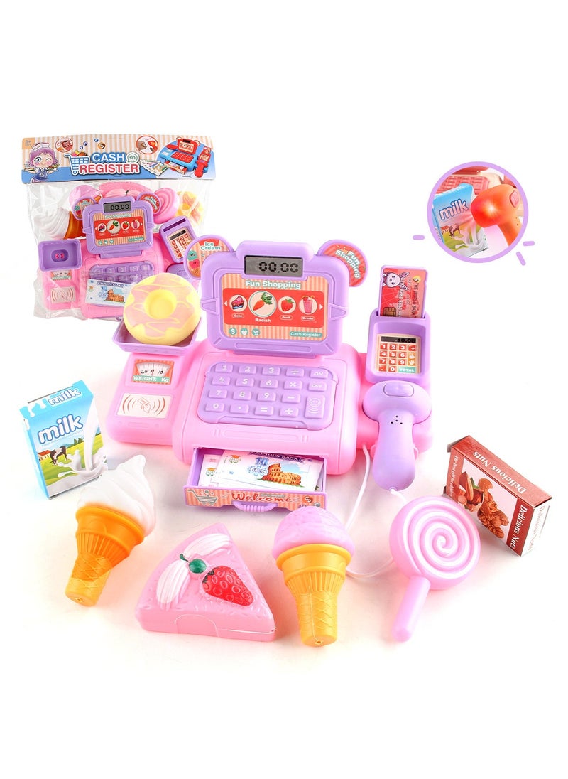 1 x 5 pcs Kids Role-Play Supermarket Cash Register Toy 333-3K purple pink cash register bag 215.2G