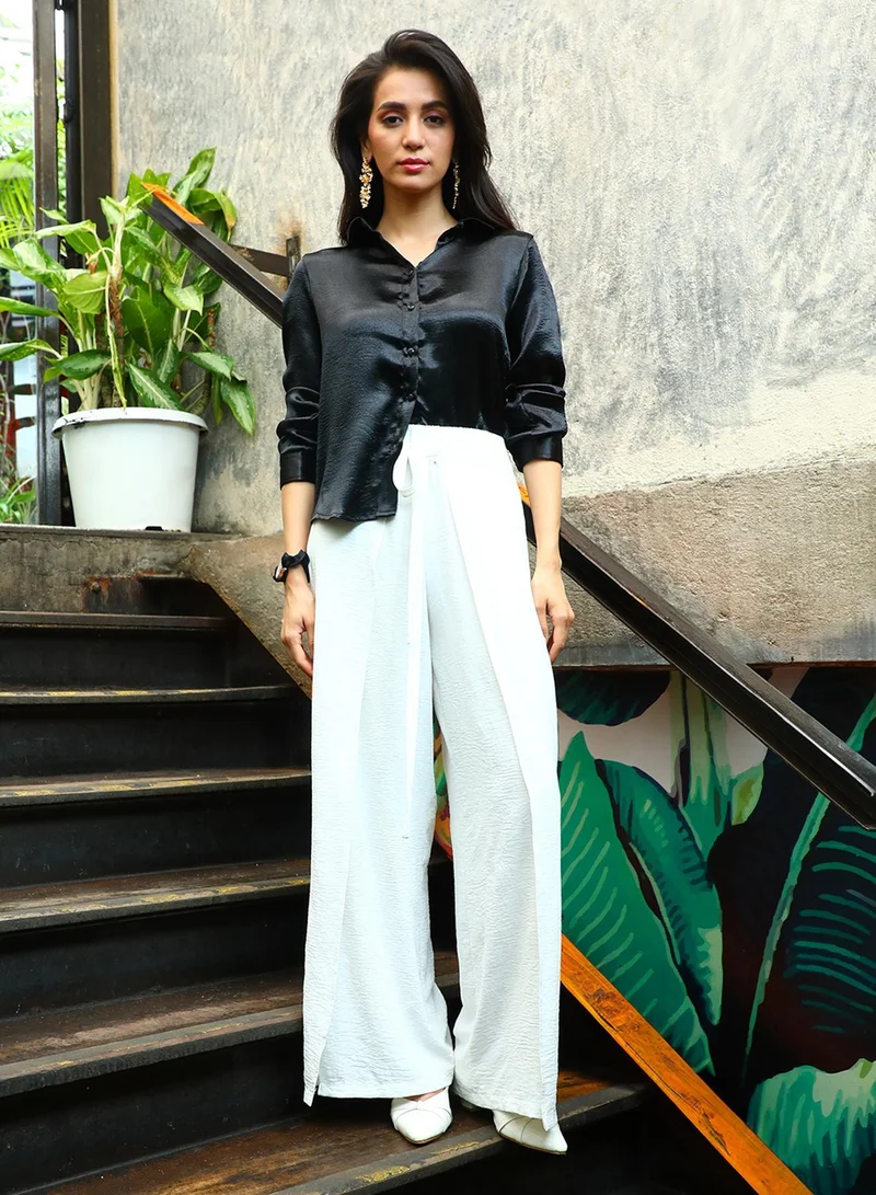 PINACOLADA  Women's Onyx Black Solid Satin Shirt for Women | Best Price UAE